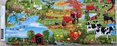 Farmall Tractor Farm Fabric By The Yard Dairy Cow Red Barn Chicken 100% Cotton