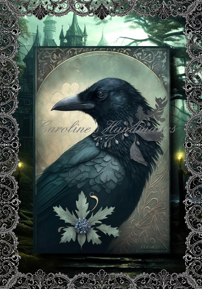 Vintage Black Raven Designer Cotton Fabric Quilt Block Multi-size