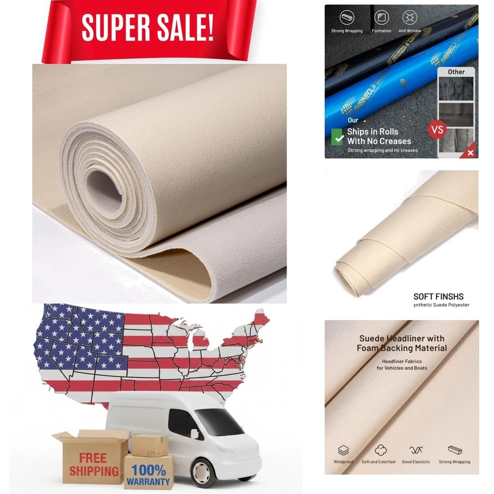 Beige DIY Auto Headliner – 96″ L × 60″ W, Tube Packaging with Consistent Quality