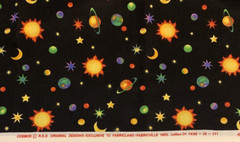 “Cosmos” Solar System Galaxy Fabric By R.E.D & Fabricland Vtg Black Yellow BTY