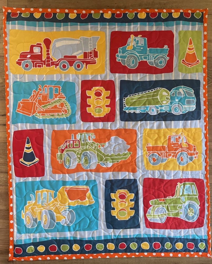 BOYS UNDER CONSTRUCTION MIXER DUMP TRUCK INFANT TODDLER QUILTED BLANKET BEDDING