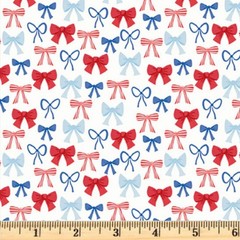 Patriotic Minis Patriotic Bows 6042 White 4th Fabric By half yd cont cuts