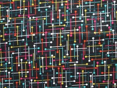 THREAD SPOOLS OF THREAD BRIGHT COLORS BLACK COTTON FABRIC FQ