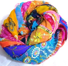 Abb 15 yd Sari Silk Ribbon Yarn Strips Georgette Fabric Embroidered Tassel Craft