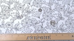 Black White Floral Butterfly Flowers Cotton Calico Vintage Quilt Craft Fabric