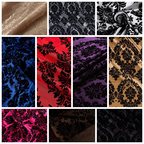 58/60″ Flocked Damask Taffeta Fabric – 10 Yard Length (VARIOUS COLORS)