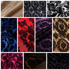 58/60″ Flocked Damask Taffeta Fabric – 10 Yard Length (VARIOUS COLORS)