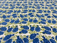 Cotton Fabric Sanganeri Indian 5 Yard Hand Block Print Pure Running Blue Floral