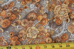 By 1/2 Yd, Vintage, Brown Gold Tan Buttons, P&B/Sampou/”Victorian Wheeling”,V870