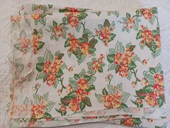 Vintage Flour Feed Sack Fabric Cream w Orange & Green Flowers Nosegays 32×42″