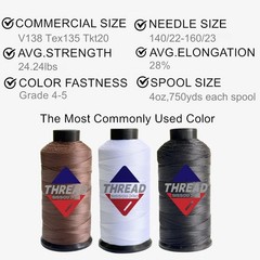 Sissewpro 3PCS Bonded Nylon T135 #138 420D/3 4oz, 1xWhite+1xBlack+1xBrown