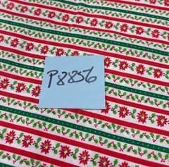 Christmas Striped Fabric Poinsettia & Holly 20″ x 38″ Red/Green Cotton Quilting