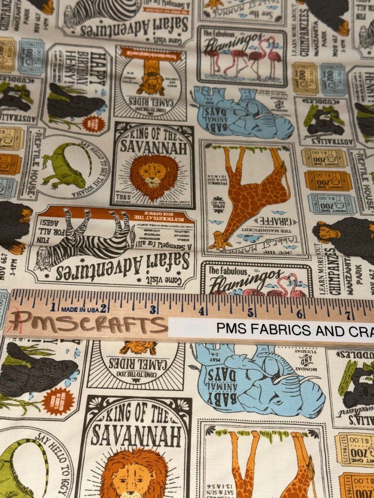 MODA Animal Park Fun 100% cotton fabric yard 36×44 Animals on Dove tone 20965 11