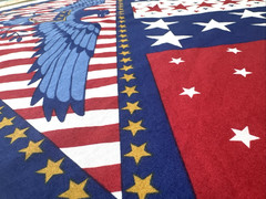Patriotic United We Stand Red White Blue Star Stripes Fabric Panel 42″x23″ #69