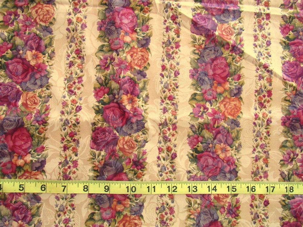 2/3 yd 100% Cotton Fabric Classic Cottons, Dark Cream with Flowered Stripes