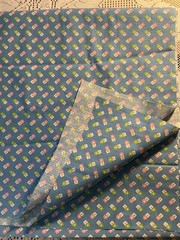 Blue Fabric W/Repeating Daisy Pattern Green Pink White Flowers Cotton 90” X 44”