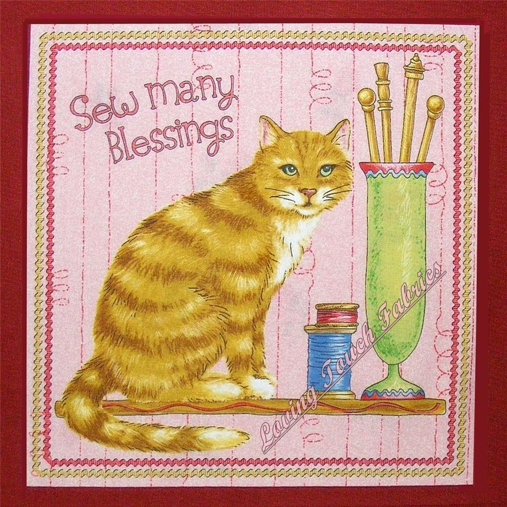 (2) RJR “PURRFECT NOTIONS” CATS SAYINGS SEWING THEME FABRIC 10 1/2″ X 11″ EA #C