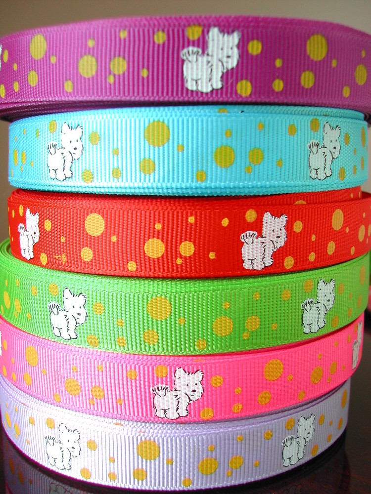 12yds Westie Puppy Dog Grosgrain Ribbon American Girl Hairbow Christmas Holiday