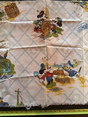 VINTAGE Walt Disney FABRIC Remnants S.S. Mickey Mouse Donald Duck Treasure 1981