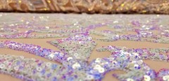 Iridescent Sky Blue/Nude Stretch Nylon Spandex Mesh Sequin Fabric