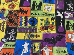 Rare VTG 90s Halloween Patchwork Block Design Fabric 3 pcs-Retro-Ghosts, Blk Cat