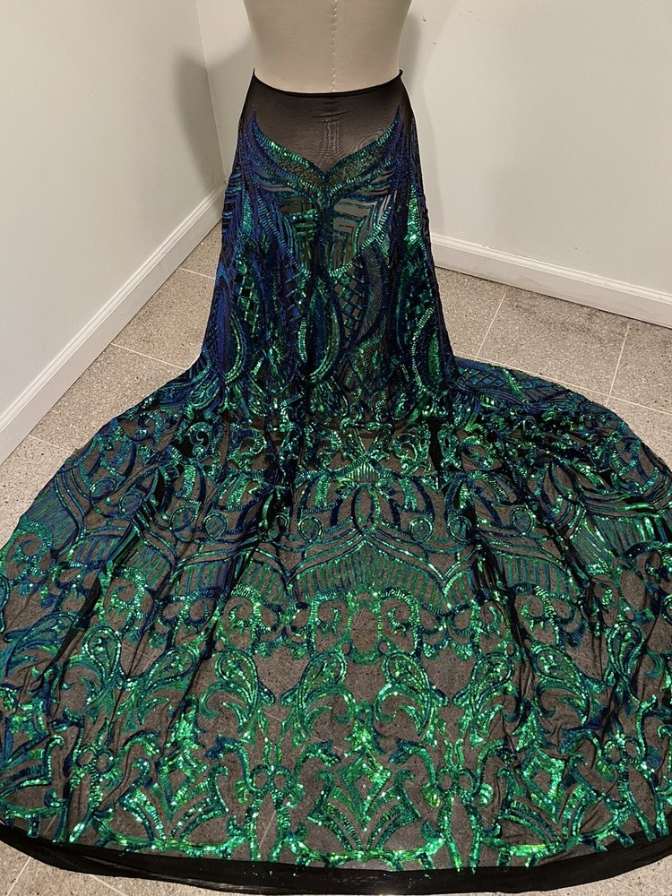 Green Blue Black Iridescent 4way stretch sequin fabric 50” Width 1 Yard