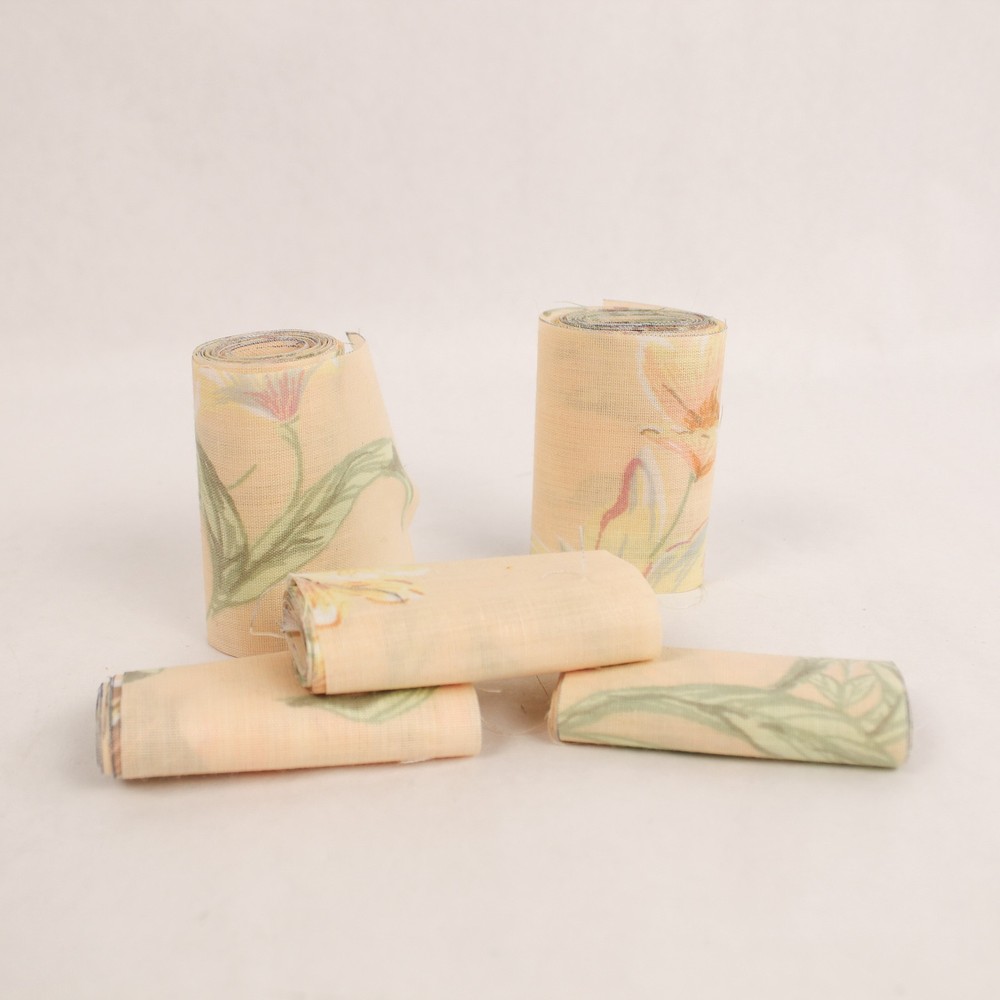 Lot of 5 Peach Floral Woven Fabric Strip Rolls for Quilting Soft Yellow