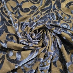 Blue on Black Velveteen Devore Burnout w/ Rococo Pattern