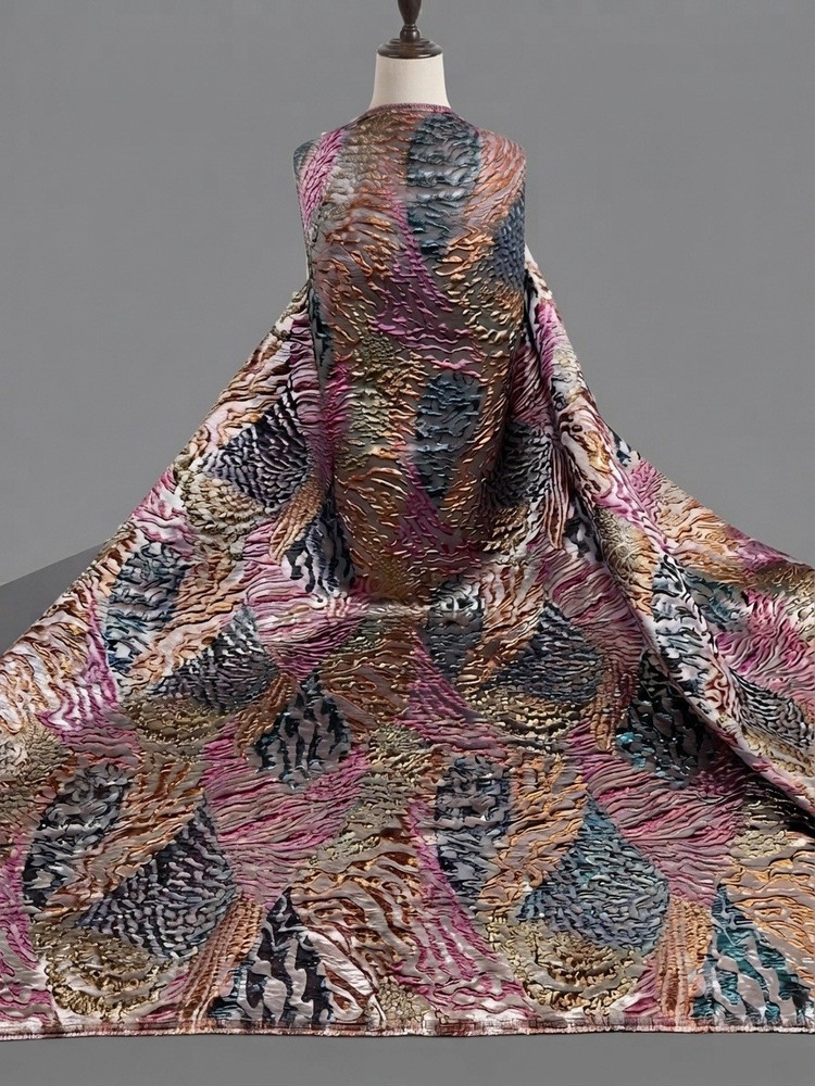 Rose Copper Gold Teal Jacquard Metallic Brocade Fabric 58” Width By The Yard