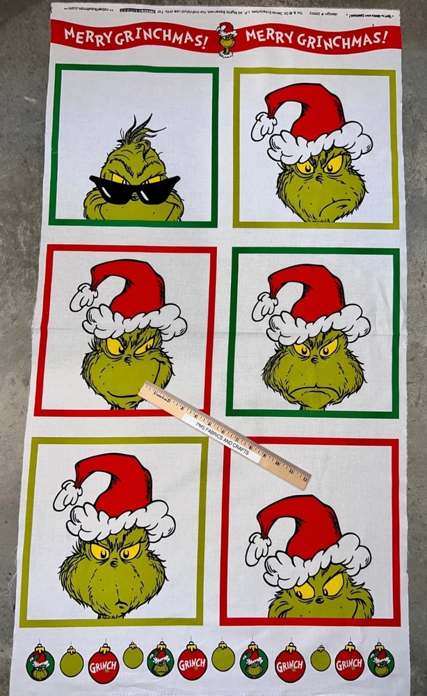 RK How the Grinch Stole Christmas 6 block 100% cotton fabric panel aprox 24 x 44
