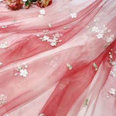 Flower Pear Blossoms Embroidery Chiffon Fabric Chinese Hanfu Sewing Costumes