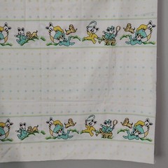 2 yd Vtg Playful Bunny Figures Yellow Turquoise Nursery Baby Cotton Fabric