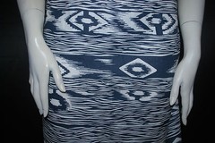 European Linen 100% Natural Fiber Beautifull ethnic Print 5oz Indigo Off White