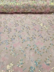 Blush Pink Lace Fabric 3D Floral Iridescent Sequins Embroidery Sold by Yard