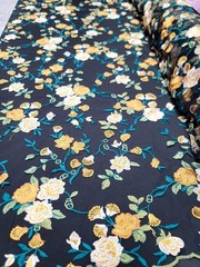Fabric By The Yard Embroidered Yellow Teal Floral Black Mesh Lace For Dress Prom