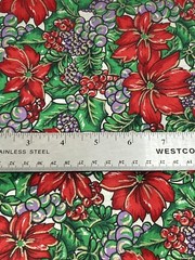 Red Poinsettias Purple Grapes Green Leaves on White VTG Christmas Fabric 3Y