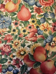 Concord Fabric The Kesslers HTF Fruit & Flowers VTG Cotton Fabric 2.75 Yrds X 46