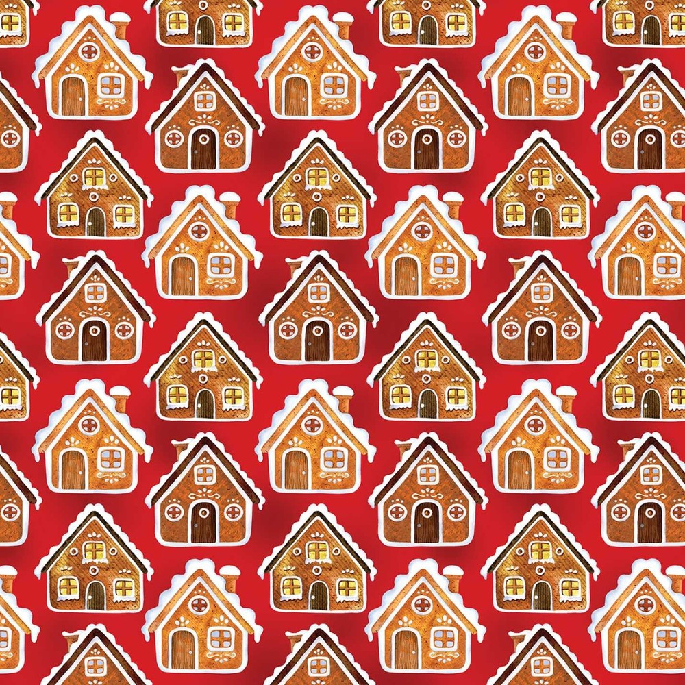 Christmas Fabric | Sugar Spice Gingerbread House Red | Kanvas Studio YARD