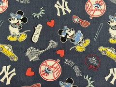 New York Yankees MLB Mickey Mouse Cotton Quilt Baseball Fabric ~ 1/2 yd ~ NEW