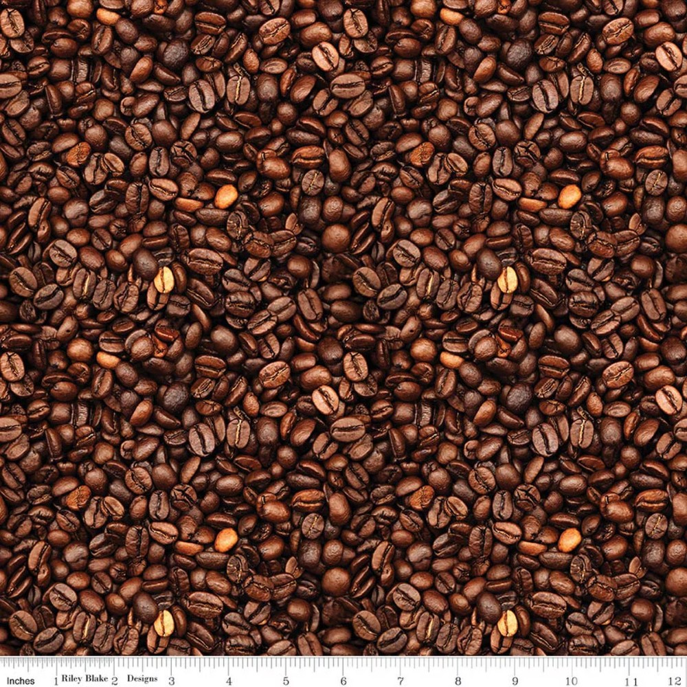 Coffee Time Coffee Beans Brown Cotton Fabric
