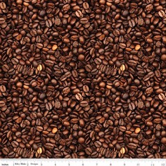 Coffee Time Coffee Beans Brown Cotton Fabric