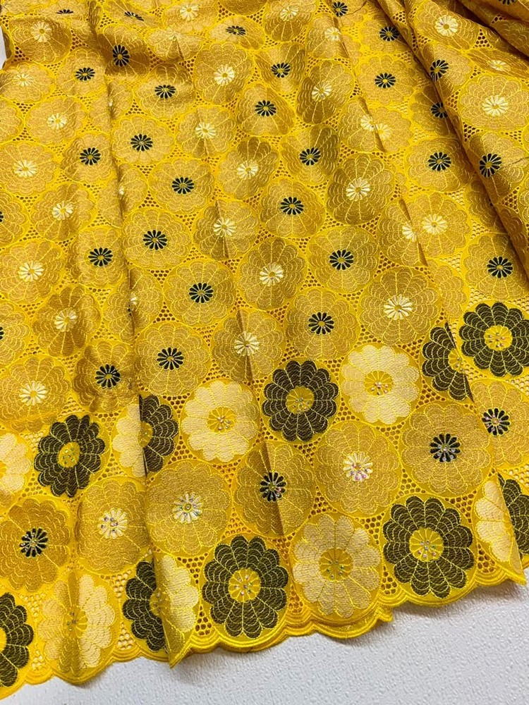 Yellow Swiss Voile Lace| Floral Lace Embroidery| Sold by 5 Yards.