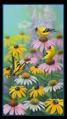 Floral – Curious Visitor Cotton Fabric Panel Size 24 X 45 inches