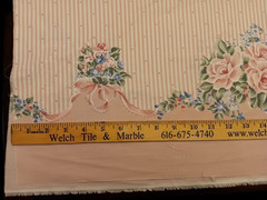 Pink & White Stripe Fabric with Single Scalloped, Floral Border – 70″ x 35″ wide