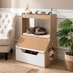 Modern Cat Litter Box Enclosure 3-in-1 Hidden Cat House Cabinet w/ 4 Cubbies