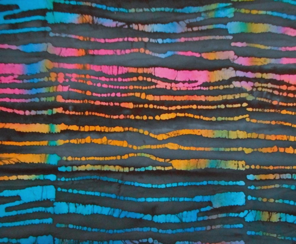 Batik Fabric By Half-Yard Pink Aqua Orange Green on Dk Aqua Hoffman Cotton #54