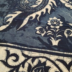 Peacock Floral Batik Fabric Chinese Indigo Cotton Y2K from Shanghai Museum 57×35