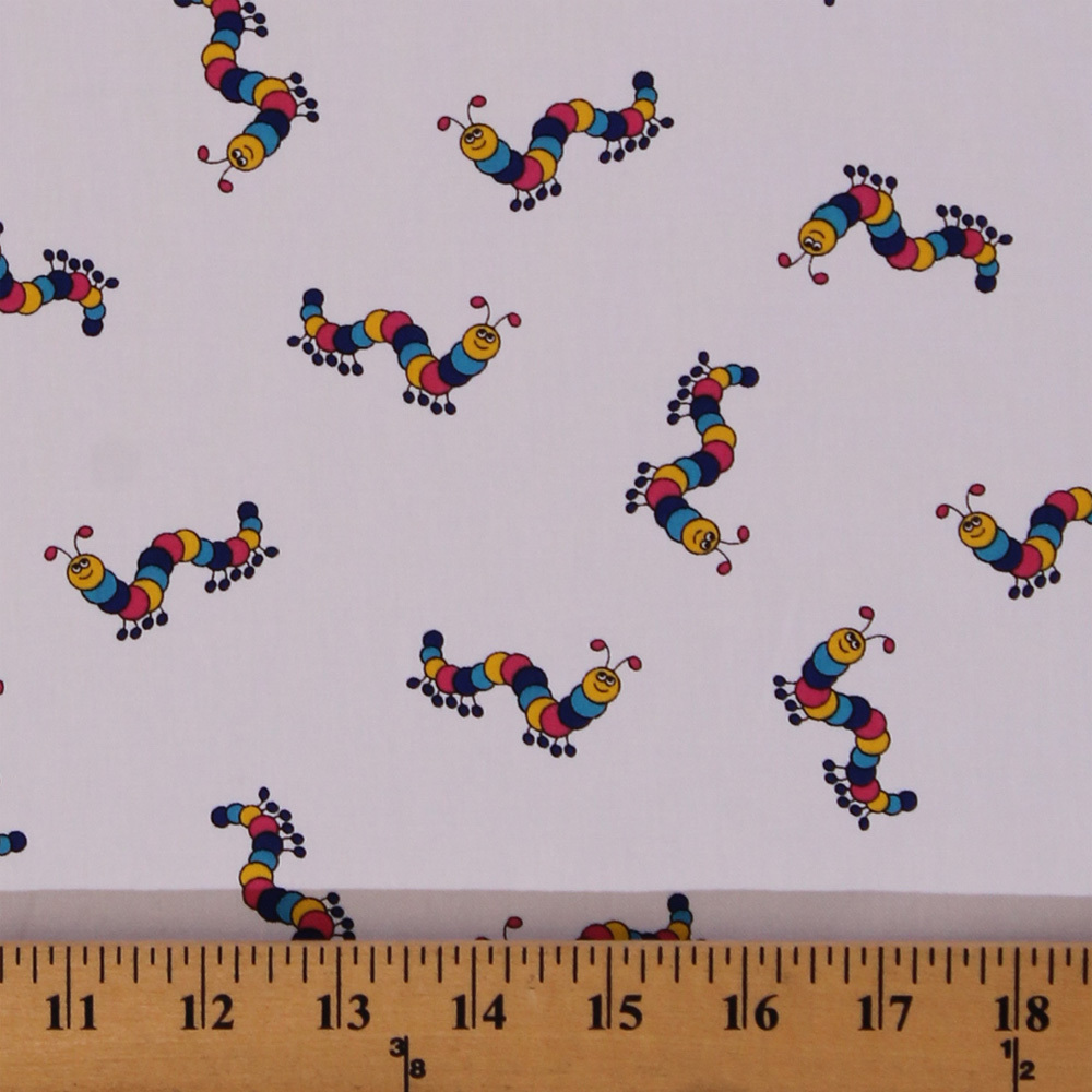 Multi Colored Caterpillars Bugs Lightweight Cotton Twill Fabric Print D256.06
