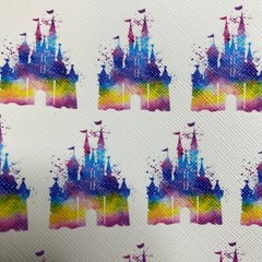 Disney Princes Castle on White Faux Leather 20cmx30cm