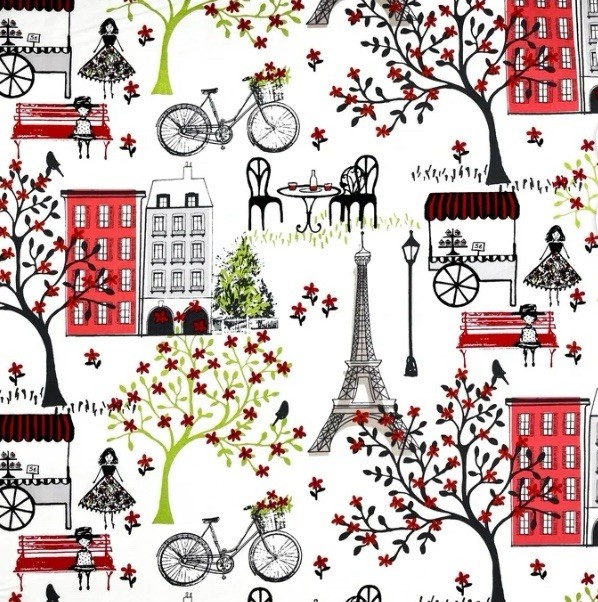 Red & Black Paris Print on White Novelty Fabric by Waverly, BTHY